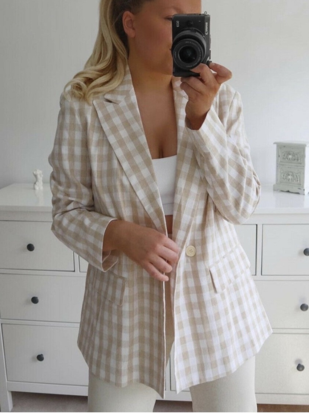 Zara oversized gingham blazer jacket beige/ white Small